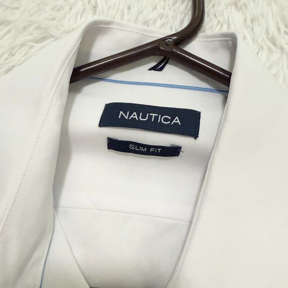 Men Nautica Button Down Long Sleeve Shirt Slim Fit in White Size Medium - Picture 6 of 8